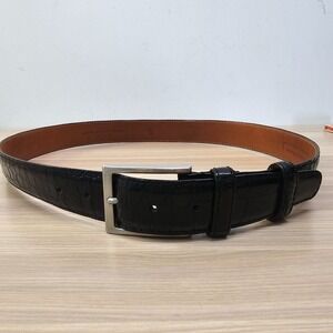Genuine Alligator Belt Mens 34 85 M Black Solid Brass ITALY Croco ANDREA D AMICO